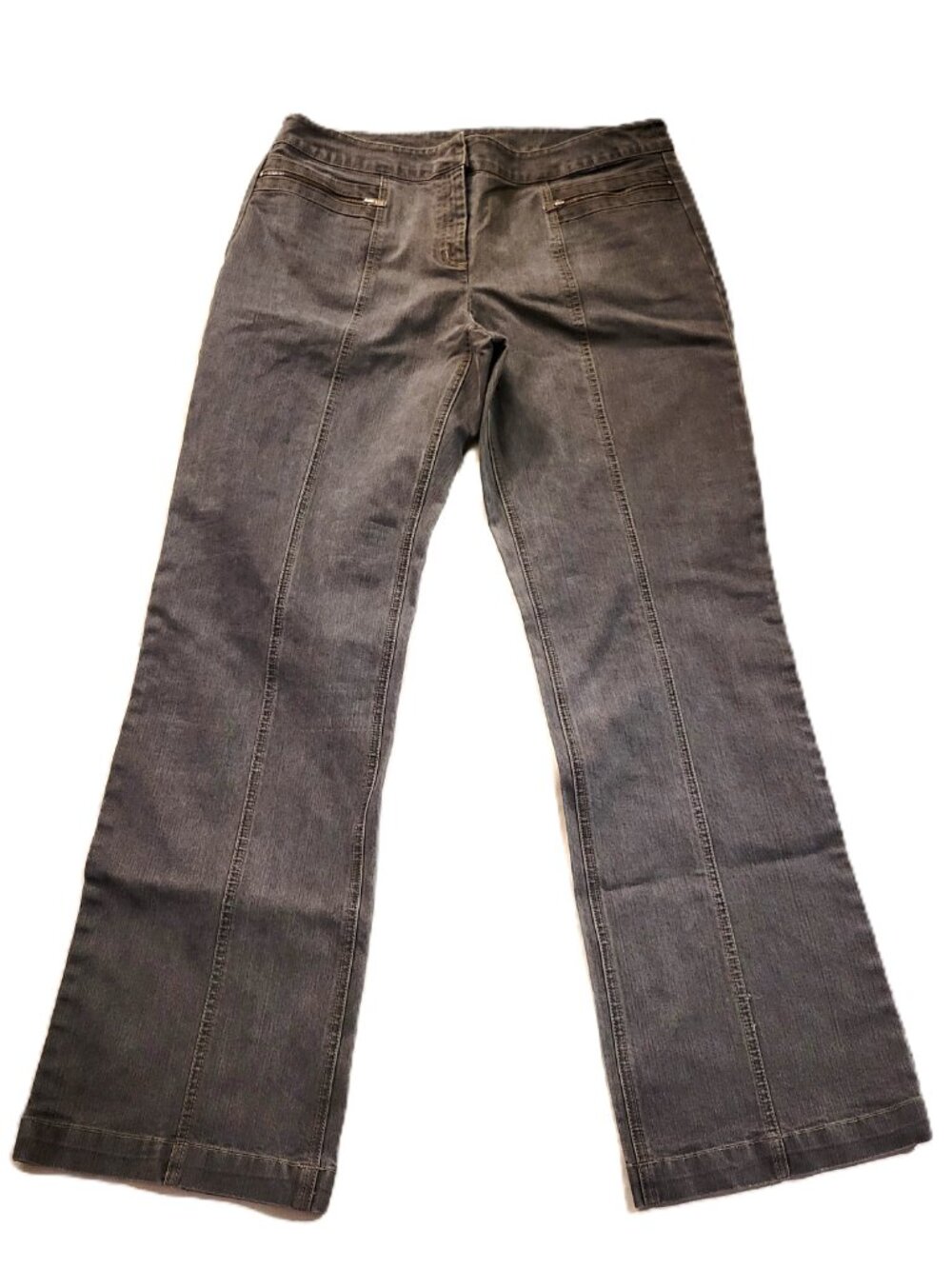 City DKNY City Pant Jeans Womens 12 Gray Bootcut Seam Front Zipper Pocket Y2K